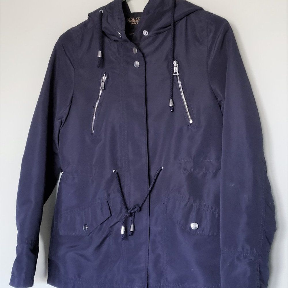 Bella Donna Womens Spring Jacket Hooded Utility Size S Navy Blue Moda Italiana